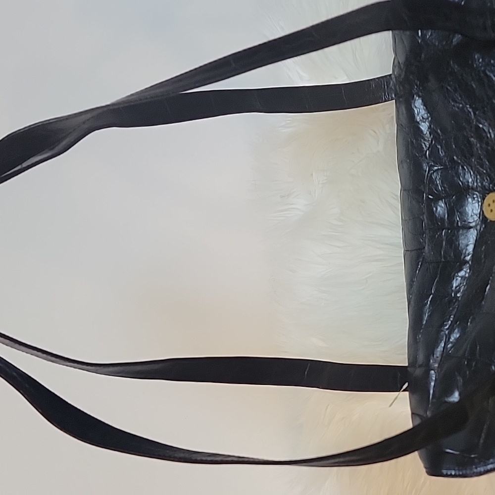 Elegant Vintage Black Leather Croc-Embossed Women's Tote Bag - Picture 4 of 15